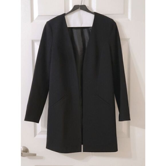 🖤 HALOGEN Open Front Collarless Long Black Blazer Size XS - Picture 14 of 16